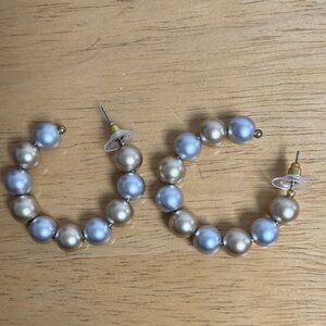 Classic Two-Tone Pearl Hoop Earrings - Gold and Silver Tones
